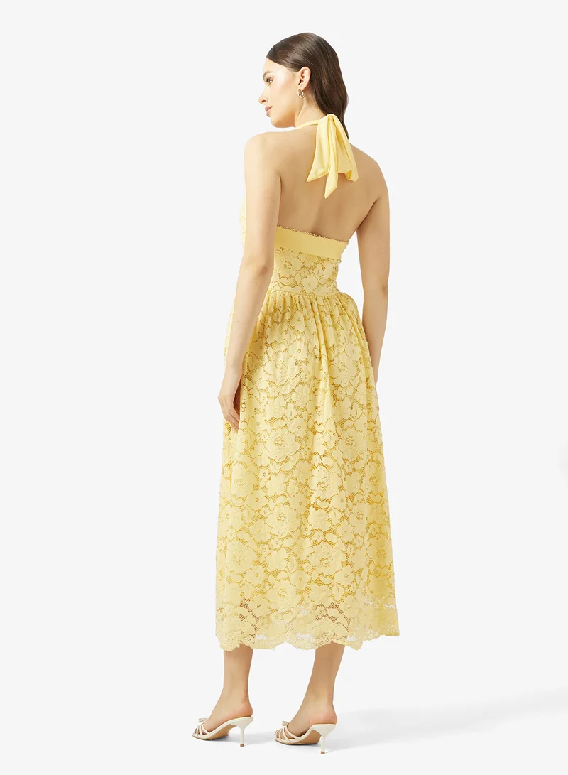 جينجر Halter Neck Lace Corset Bodice Fit N Flare Dress